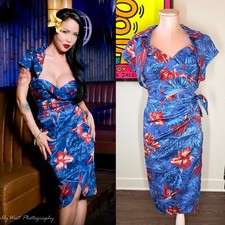 Pinup Girl Deadly Dames Malibu Tiki Hawaiian Sarong Dress & Bolero Set VLV Med
