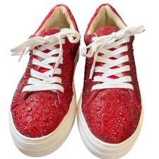 Betsey Johnson Red Rhinestone Platform Sneakers Sidny Crystal Low Top Shoes 8.5