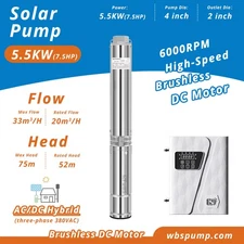 4" AC/DC Deep Well Solar Water Pump 5.5KW Submersible 6000RPM Bomba Solares 20m3