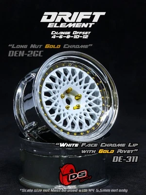 RC Drift Wheels DS Racing 1/10 Chrome/White 2pcs Adjustable Offset - DE-311
