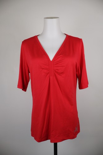 Krizia, Krizia Women Red Logo 3/4 Sleeve V-Neck T-Shirt Vintage Casual Size M
