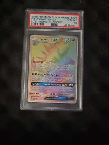 Pokemon Lost Thunder Tyranitar GX Secret Rare Holo Full Art 223/214 PSA 10