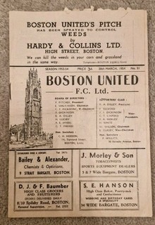 1953 54 Boston United v Rotherham United Programme