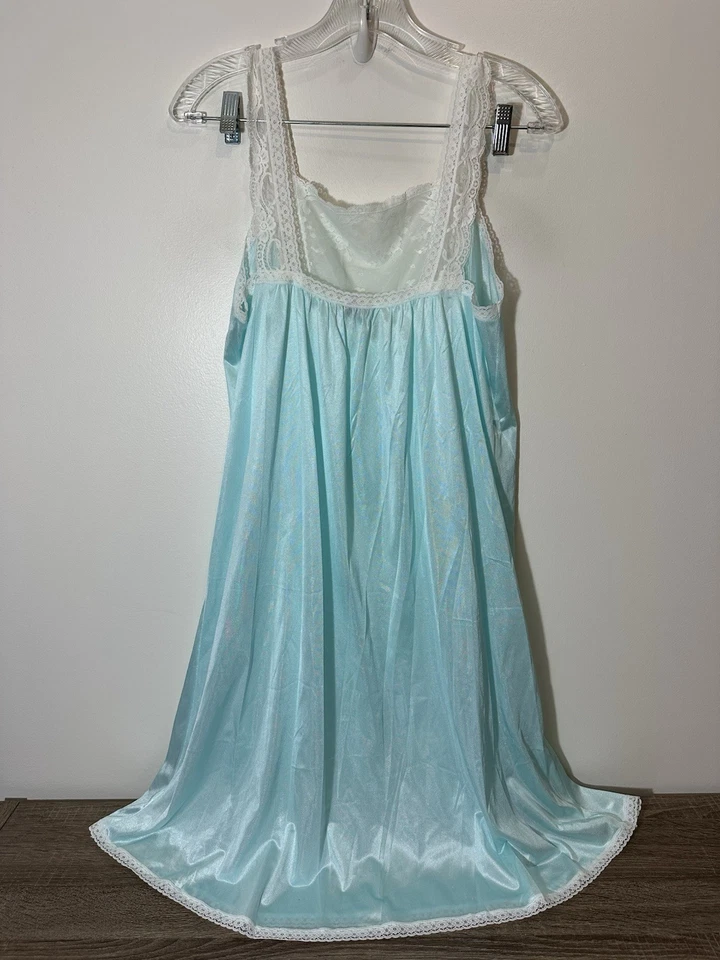 Camisón Gilead Vintage Nylon Talla 36 Grande Detalle Encaje Midi Azul Foto 3 de 4