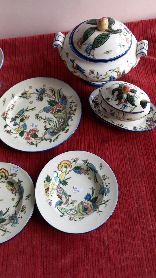 Partie de dînette en faïence de Gien XIXe Rouen corne d'abondance vers 1870 - Photo 4/4