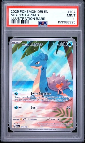 2025 POKEMON DRI EN-DESTINED RIVALS ILLUSTRATION RARE #194 MISTY'S LAPRAS PSA 9