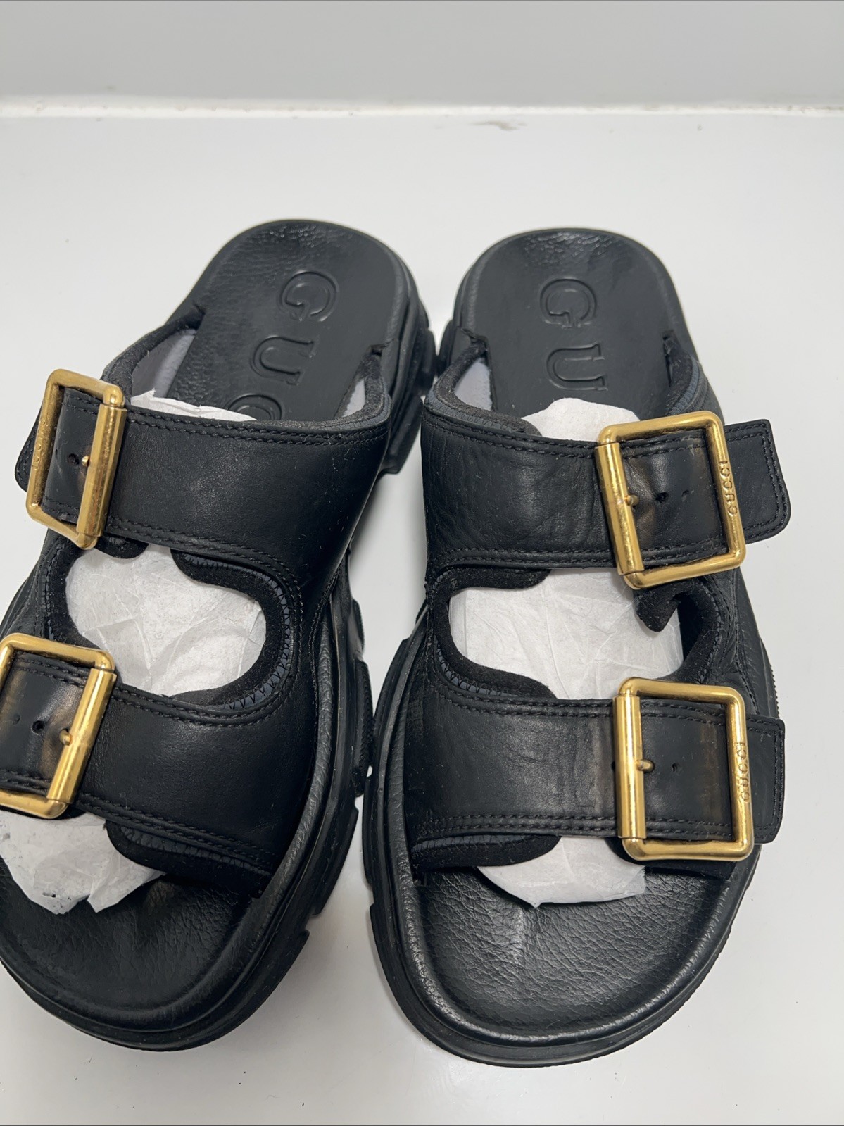 Gucci black strap slides