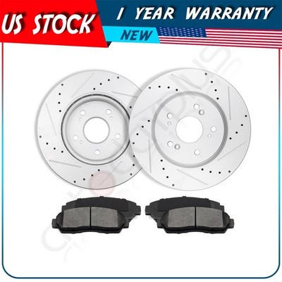 Front Brake Discs Rotors + Ceramic Pads Fits 07-08 10-11 Honda CRV G3000 Casting