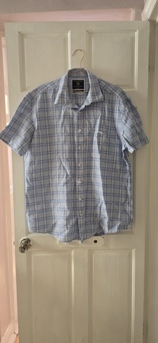Brook Taverner Herren Hemd blau kariert Leinen Baumwolle Gr. XL