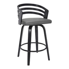 Jayden 30" Bar Height Swivel Gray Faux Leather and Walnut Wood Bar Stool