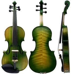 Flames Green 5 strings Electric & Acoustic Violin 4/4 with case/bow/cable
