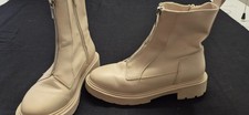 Zara women Ecru white ankle zip-up boots back pull-on tab front zip detail sz 36