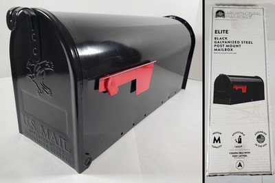 Architectural Mailbox ELITE Black Medium Steel Post Mount Mailbox