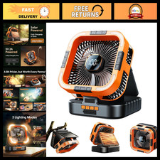 Rechargeable Solar Camping Fan with Light, 10000mAh, 6 Speeds, Timer, 120 Oscil