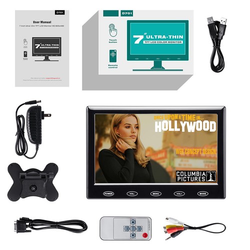 7" Portable Security Monitor Display Screen CCTV HDMI/VGA/AV for Raspberry Pi - 第 7/8 張圖片