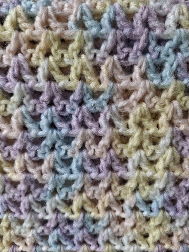 Crochet Baby Blanket Pastel Colors Lilac Yelliw Blue 32×30 ins