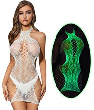 STRIPPER SEX SEE THROUGH Glow in the Dark FISHNET BODYCON BODYSTOCKING ONE SIZE