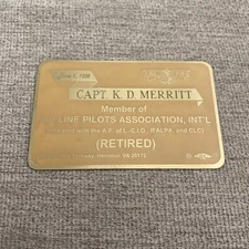Membership Card - ALPA Retired - Air Line Pilots Association 1998 Metal Captain