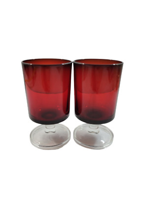 Set of 2 Cristal D'Arques Cavalier Ruby Wine Glasses 4 1/8'' France