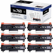 6 Pack High Yield TN760 TN-760 Toner Compatible For Brother HL-L2370DW L2395DW