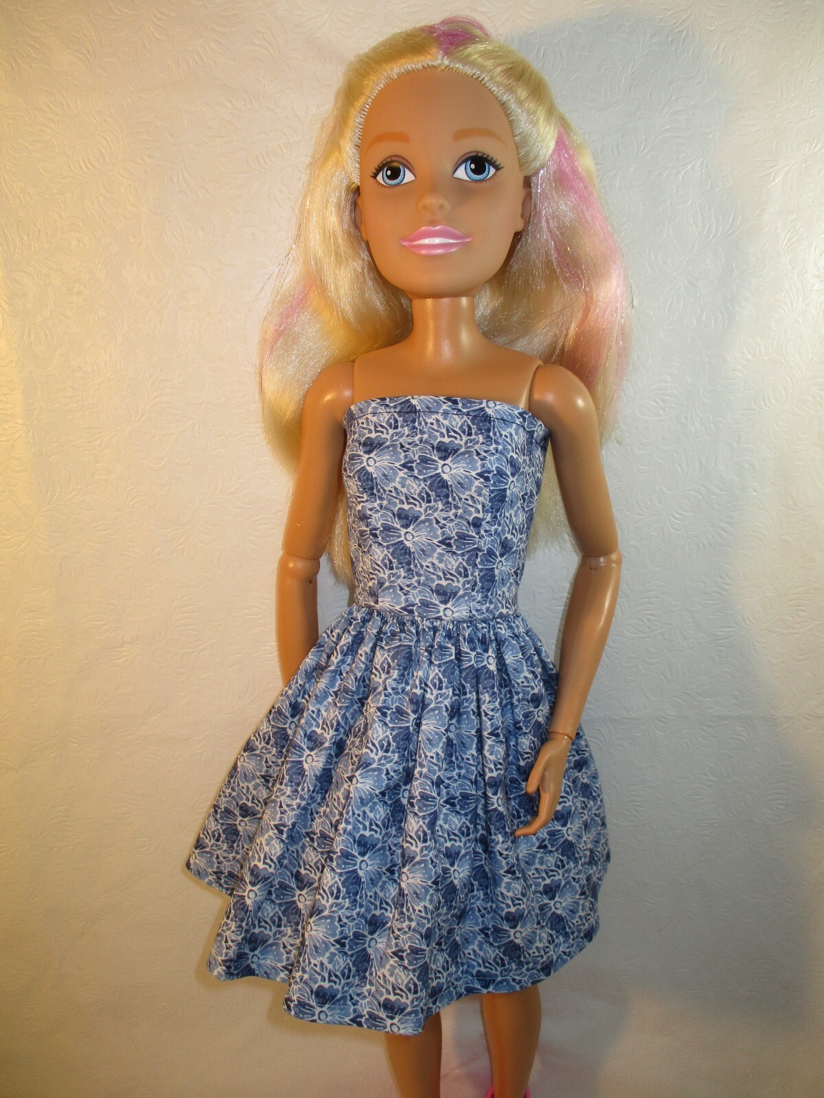 Handmade By Me Dress and Bow, Made to Fit Barbie Best Fashion Friend 28" doll.