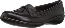 NEW 90 SIZE US 5 WOMEN'S Clarks Ashland Bubble Slip-On Loafer BLACK LEATHER