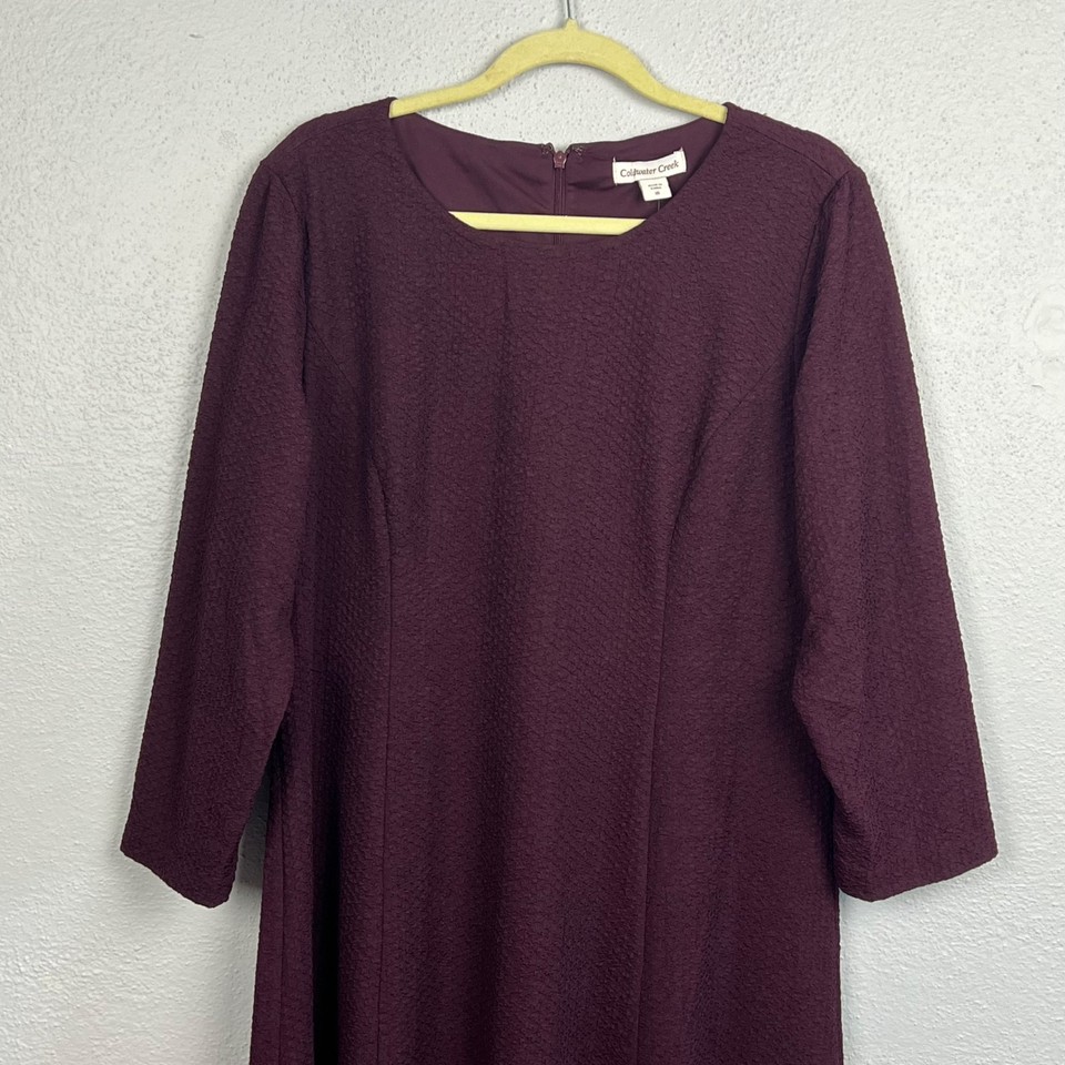 NWT Coldwater Creek Women's Blackberry Color Textured 3/4 Sleeve Dress