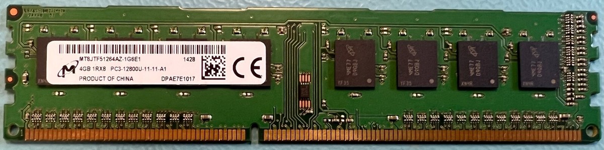 Lot De 2 Barrettes RAM Micron 4GB (1Rx8) PC3-12800U DDR3-1600, Testées, Occasion