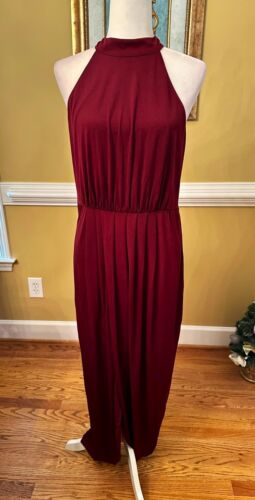 Venus Burgundy Halter Razorback Maxi with Tulip Hem LIned to Knee Large - Picture 2 of 5