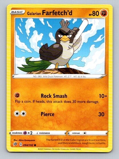 2020 Pokemon Card Rebel Clash Galarian Farfetch'd 94/192