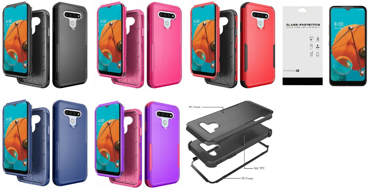 For LG Reflect L555DL K51 Q51 Tuff Anti-Slip Hybrid Case Cover +Tempered  Glass