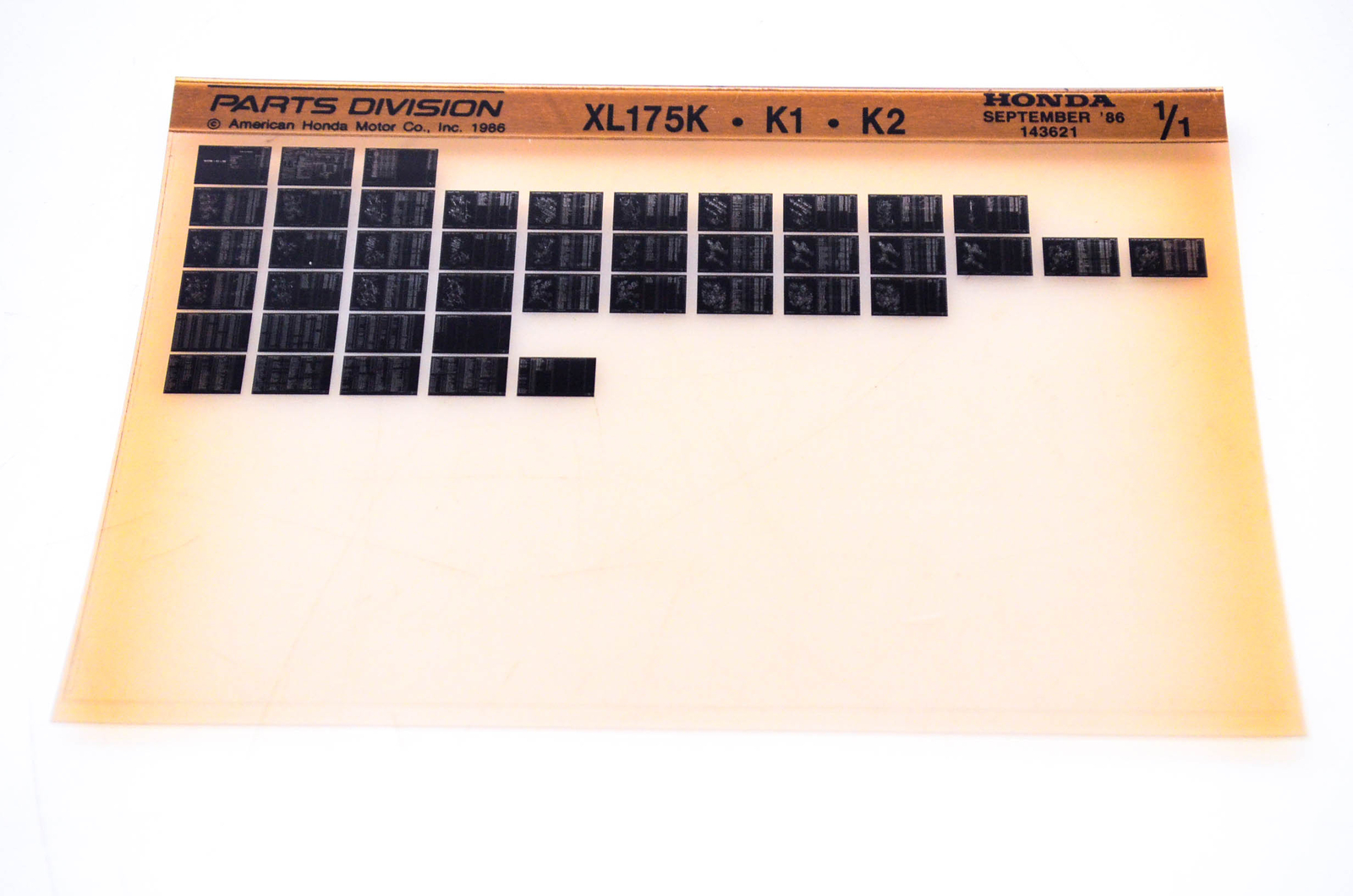 OEM Honda XL175K, K1, K2 1986/September '86 Parts Catalog Microfiche
