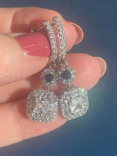 drop dangle silver earrings, bling shiny zircon diamond sparkle party earrings