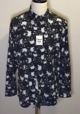 NWT Open Edit Printed Graphic Long-Sleeve Button Down Shirt (sz L)
