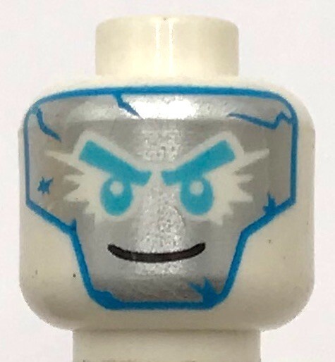 Lego New White Minifigure Head Dark Azure and Silver Mask Zane