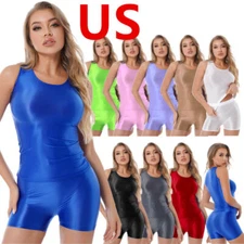 Women Outfit Two-piece Yoga Tank Tops+Shorts Glossy Sportwear Gym Workout Set