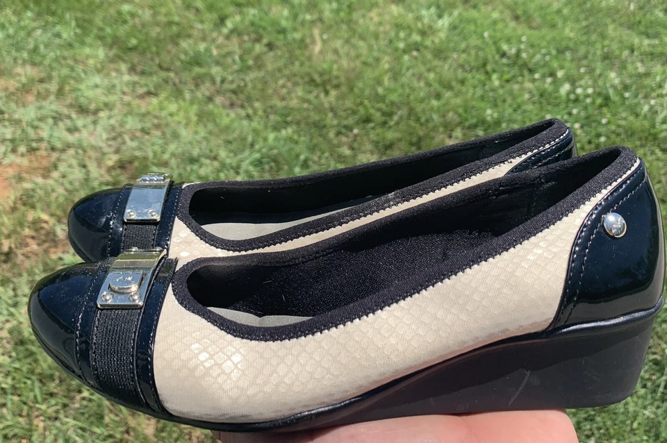 ANNE KLEIN Cuñas Deportivas Plataformas Marfil Negro Estilo Elegantes Tacones Altos 6❤️sj7m49 Foto 2 de 4