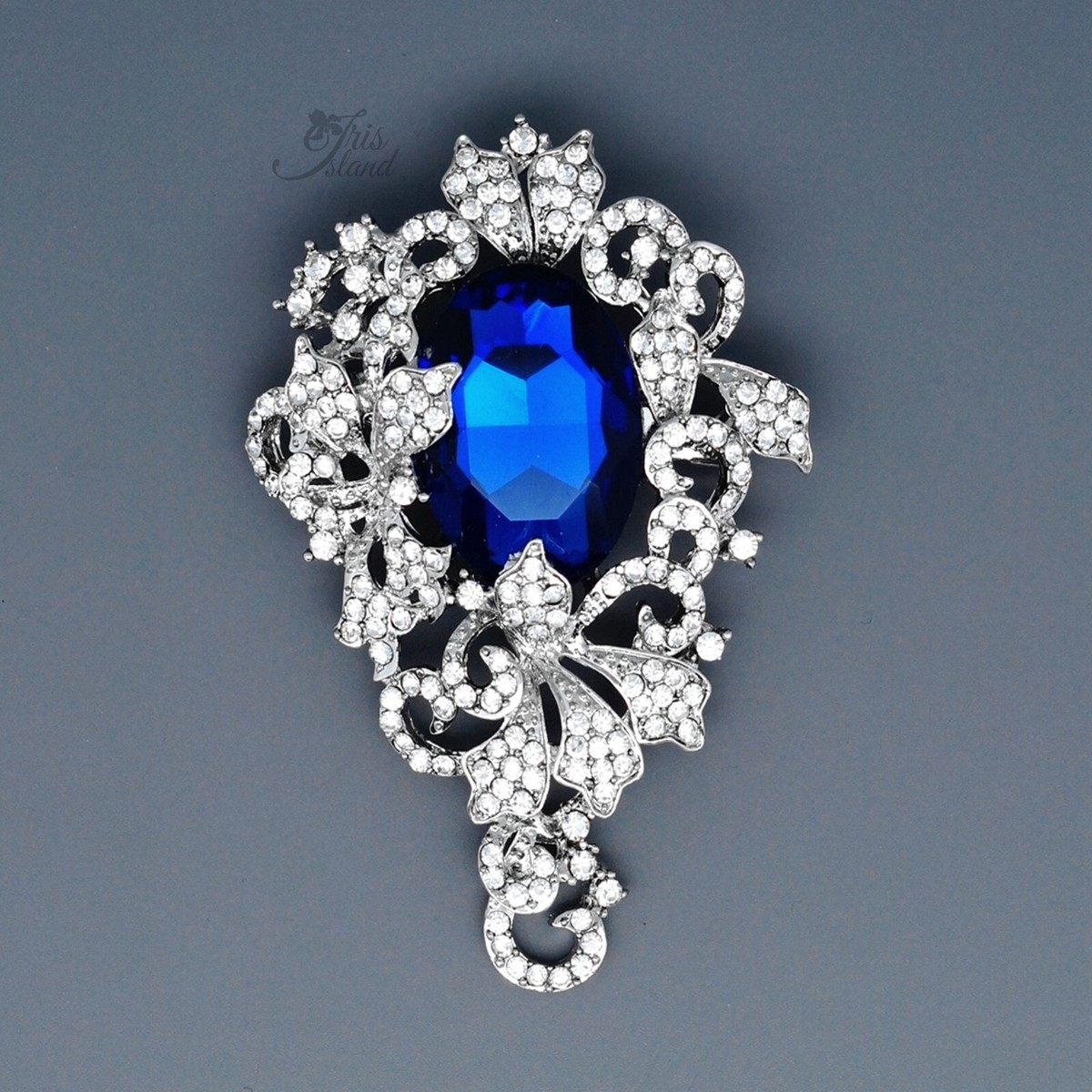 Fashion Jewelry Silver Crystal Brooch Women Blue Crystal Brooch Pin Heart Silver Tone Christmas  main image 2