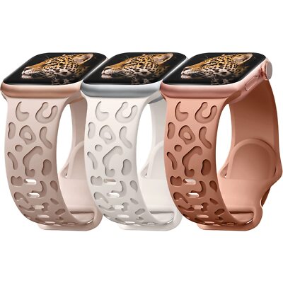 3 braccialetti in silicone leopardati per Apple Watch 42 mm