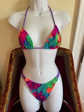 Multicolor Floral Print Bikini 2 Pc Adjustable Top Partial Coverage Bottom M