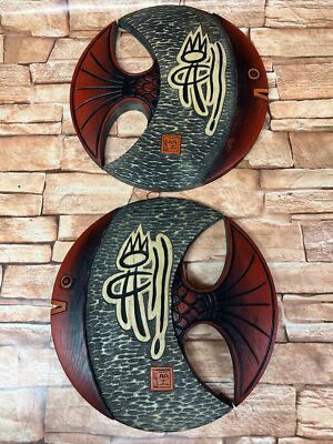 Chinese Decorative Wood Carved Fish Plaque Wall Plates Two Pieces