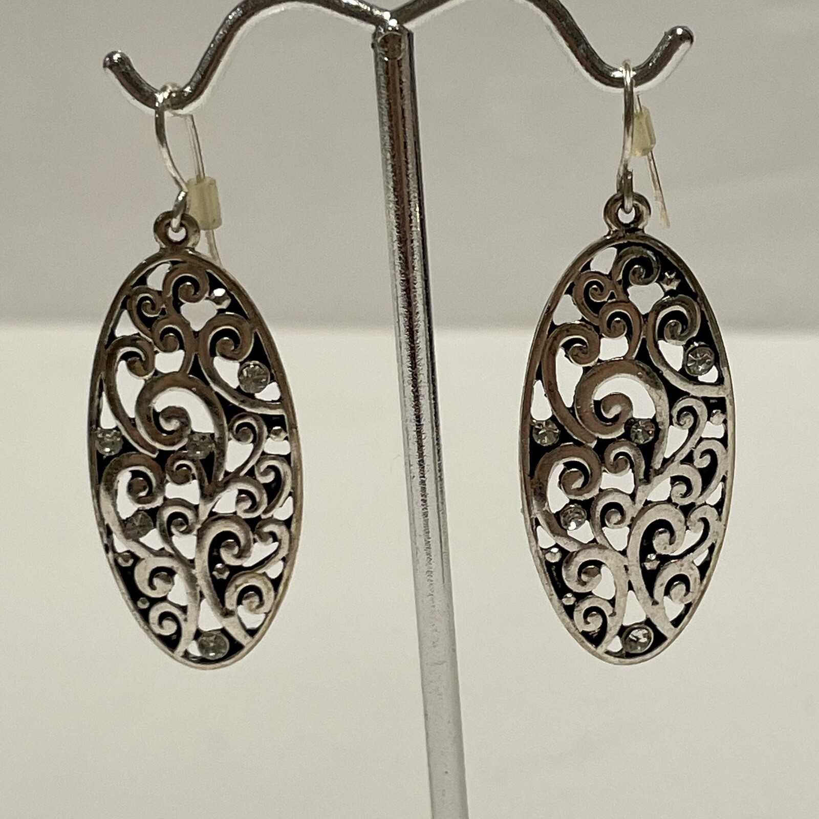 silver tone openwork scroll dangle hook earrings … - image 2