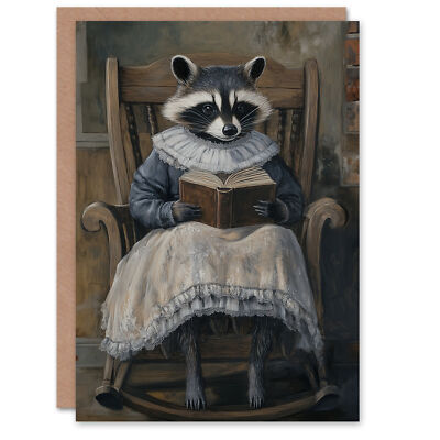 Raccoon Reading Bedtime Story on Rocking Chair Birthday Greeting Card