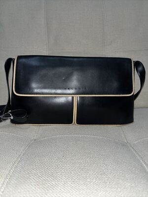 Arcadia  Leather Black / Beige Trim leather shoulder bag ITALY