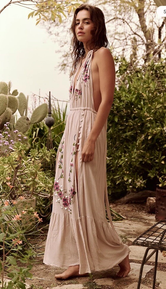 Free People Bali Beach Fest Bodysuit Embroidered Sequins Halter