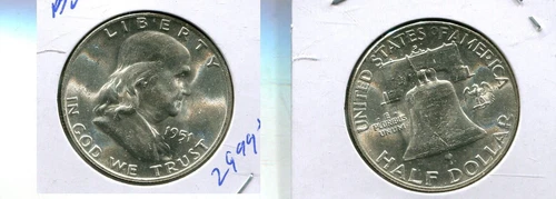 1951 D FRANKLIN SILVER HALF DOLLAR GEM BU 2999T