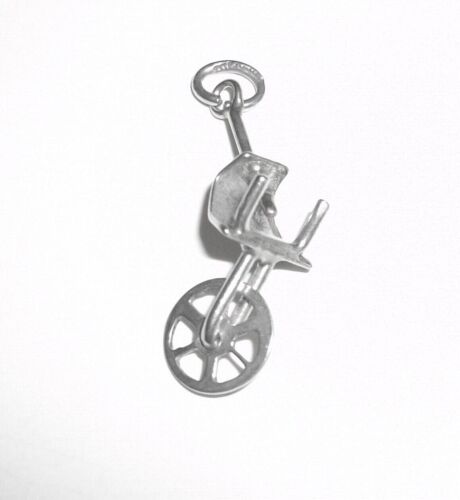 UNICYCLE BIKE WITH ONE WHEEL VERY REALISTIC CHARM-VINTAGE WHEEL TURNS STERLING - Picture 1 of 4