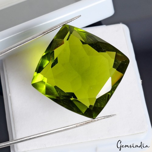 74.60 Ct. Stunning Green Peridot Hydro Lab-Created Loose Cushion Shaped Gemstone