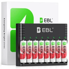 1.5V 3000mWh 8-Pack Rechargeable Lithium AA Batteries with Fast Charger