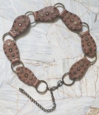 Vintage Cache Leather Ring Linked Studded Jeweled Belt SM 6266 Made in the USA